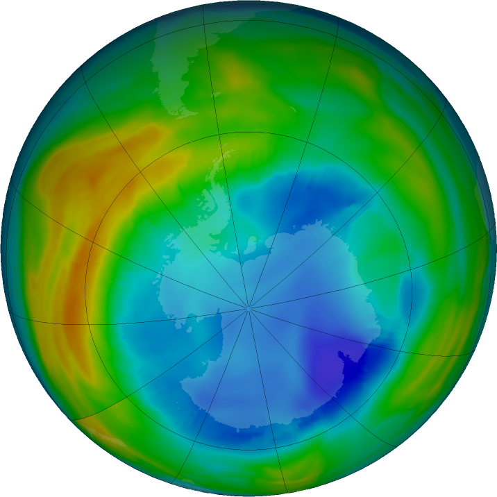 Antarctic ozone map for 08 August 2016